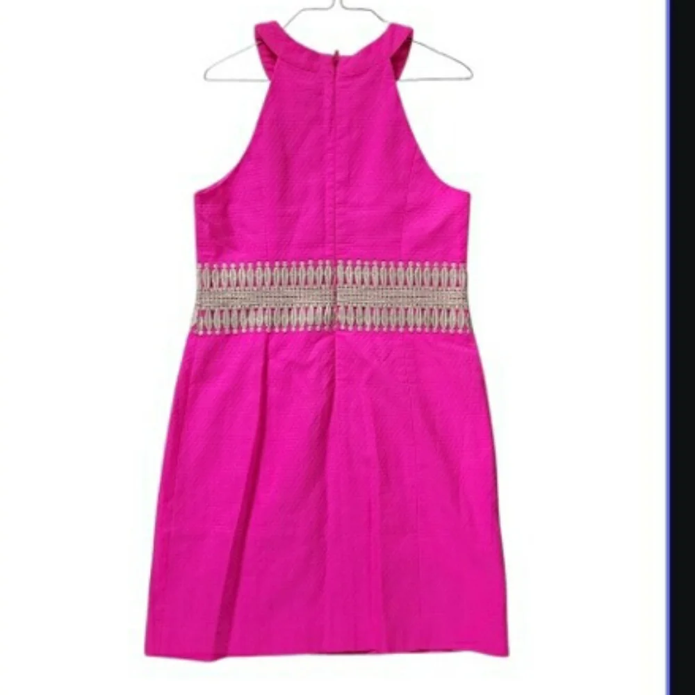 Lilly Pulitzer Ashlyn Pink Magenta Gold Shift Dress Sleeveless Summer Women 8 - Picture 5 of 14
